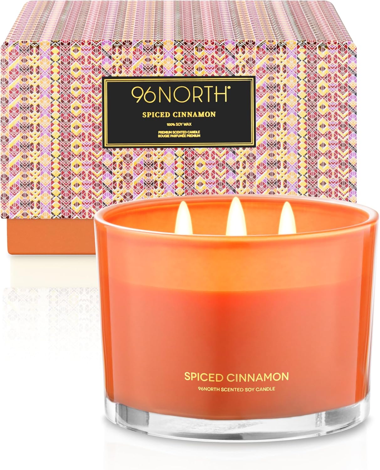 96NORTH Luxury Spiced Cinnamon Candle | Large 3 Wick Jar Candle | Up to 50 Hours...