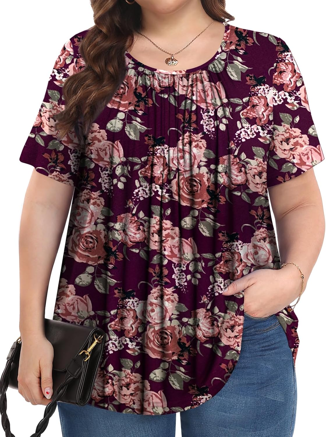 Womens Plus Size Tops Summer Shirts Tunic Short Sleeve Crew Neck Loose Fit Blous...