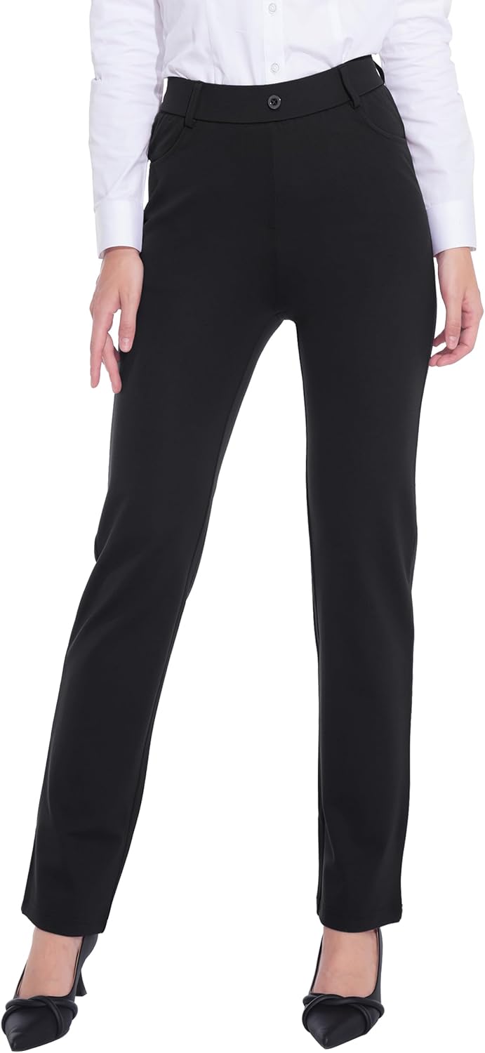 ZTN Women's Stretchy Dress Pants with 4 Pockets Pull-on Trousers Straight Leg Sl...