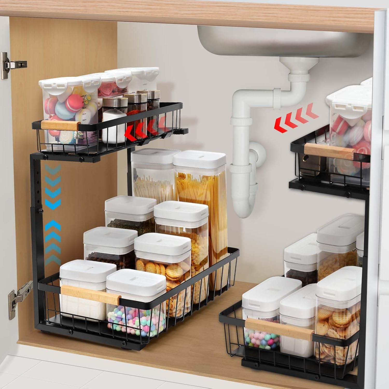 Under Sink Organizers and Storage 2 Pack, 2 Tier Height Adjustable Bathroom Orga...