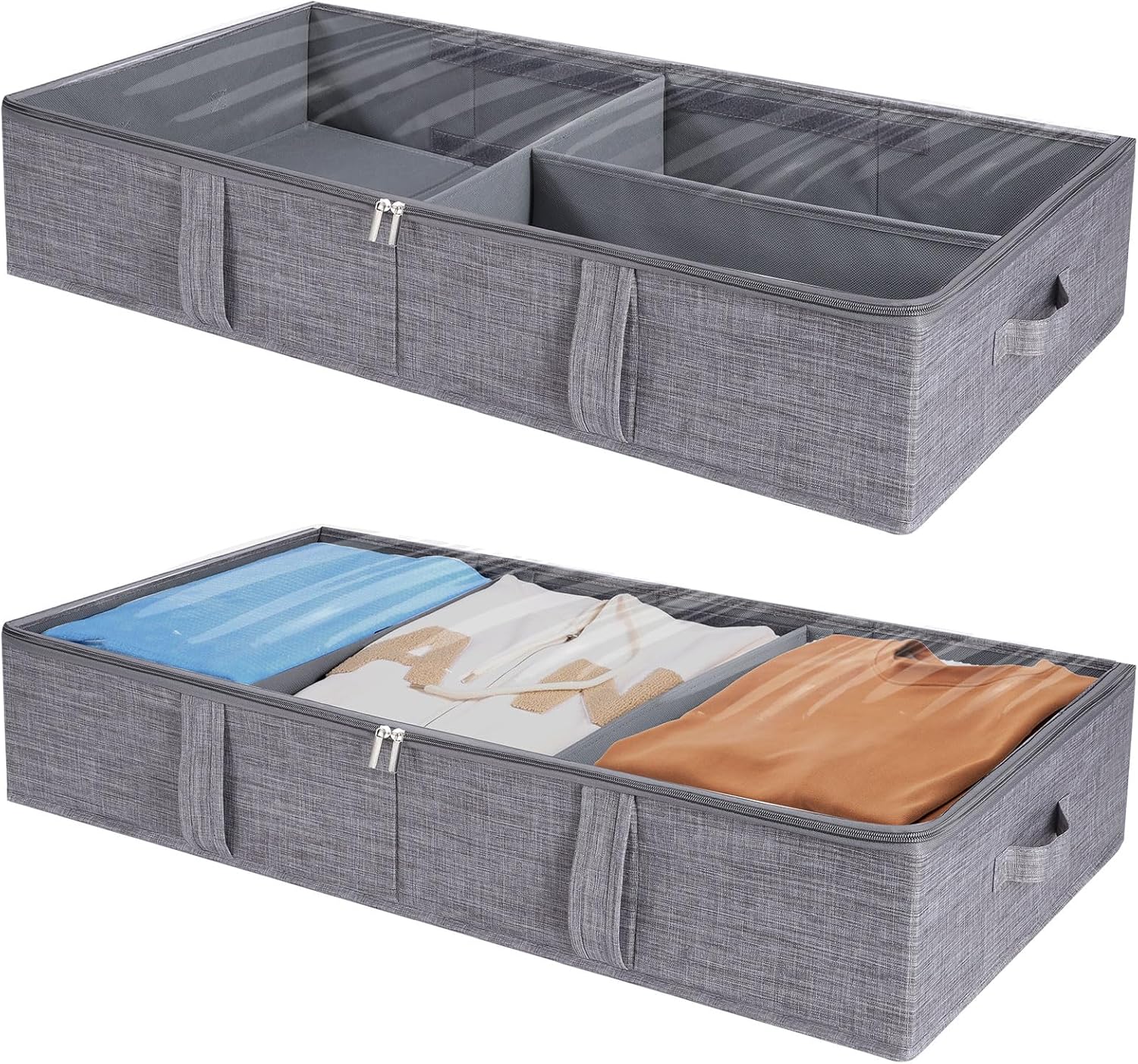 2 Pack 50L UnderBed Storage Box with Lid, Foldable Linen Storage Box with Sturdy...