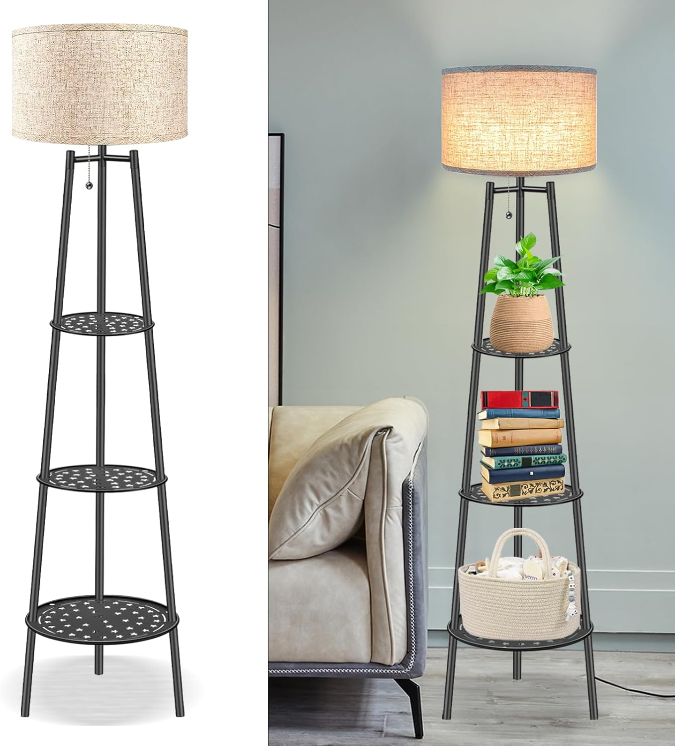 Tripod Floor Lamp with Shelves, Standing Lamp, Tall Lamp, Lamparas Elegantes par...