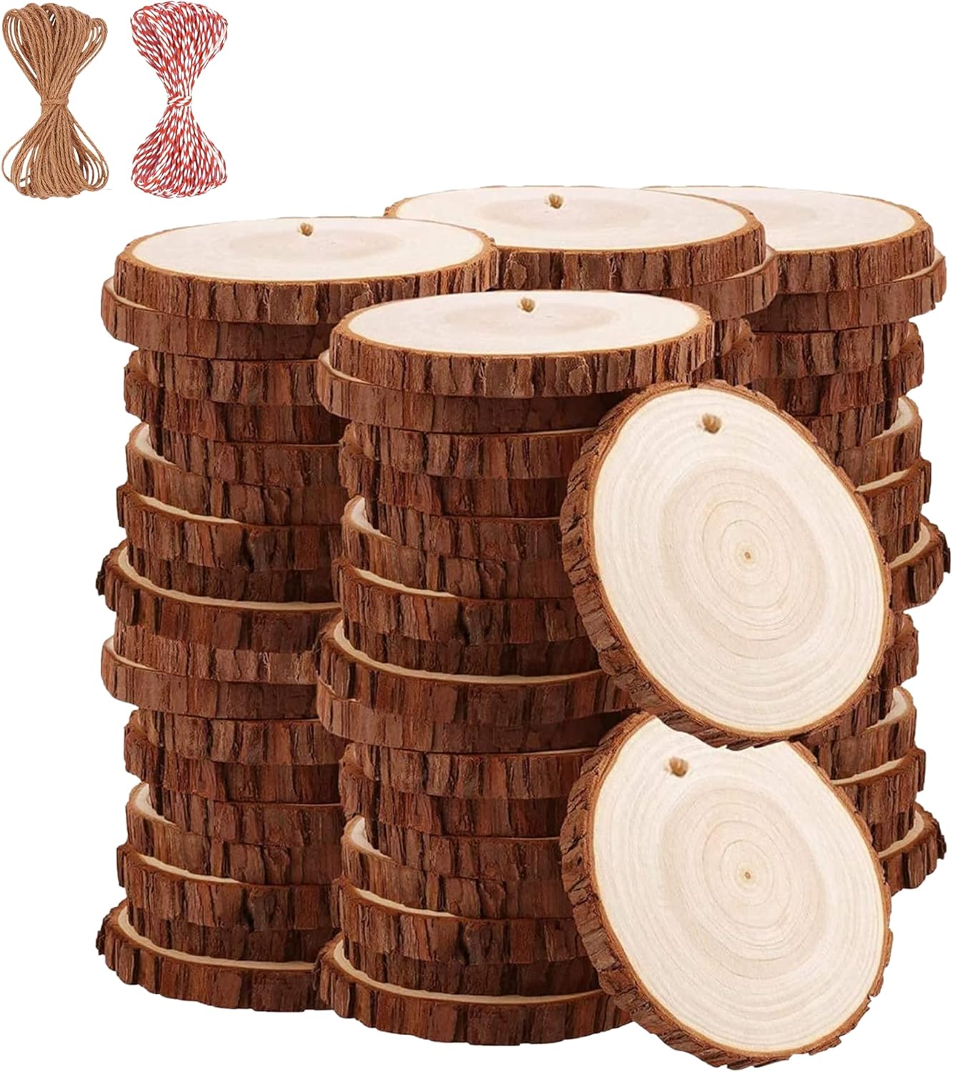 Natural Wood Slices TICIOSH 50 Pcs 2.4-2.8 inches Craft Unfinished Wood kit Pred...