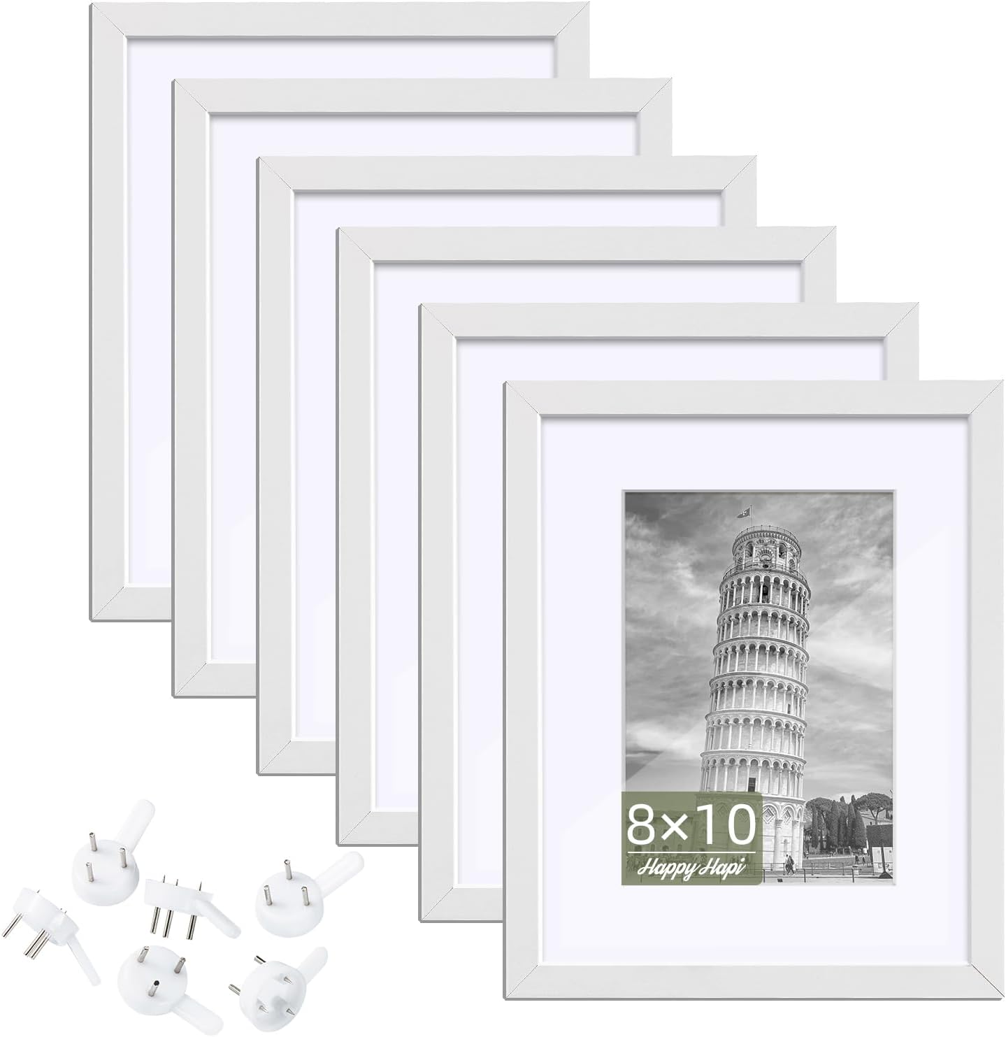 HappyHapi 8x10 Picture Frame Set of 6, 8x10 White...