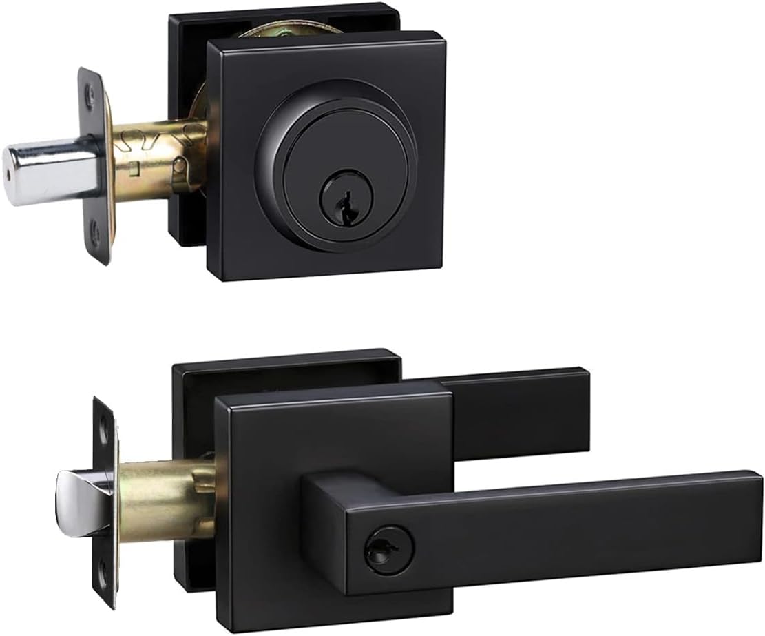 Exterior Door Lock Set with Single Cylinder Deadbolt Lock-Square Entry Door Lock...