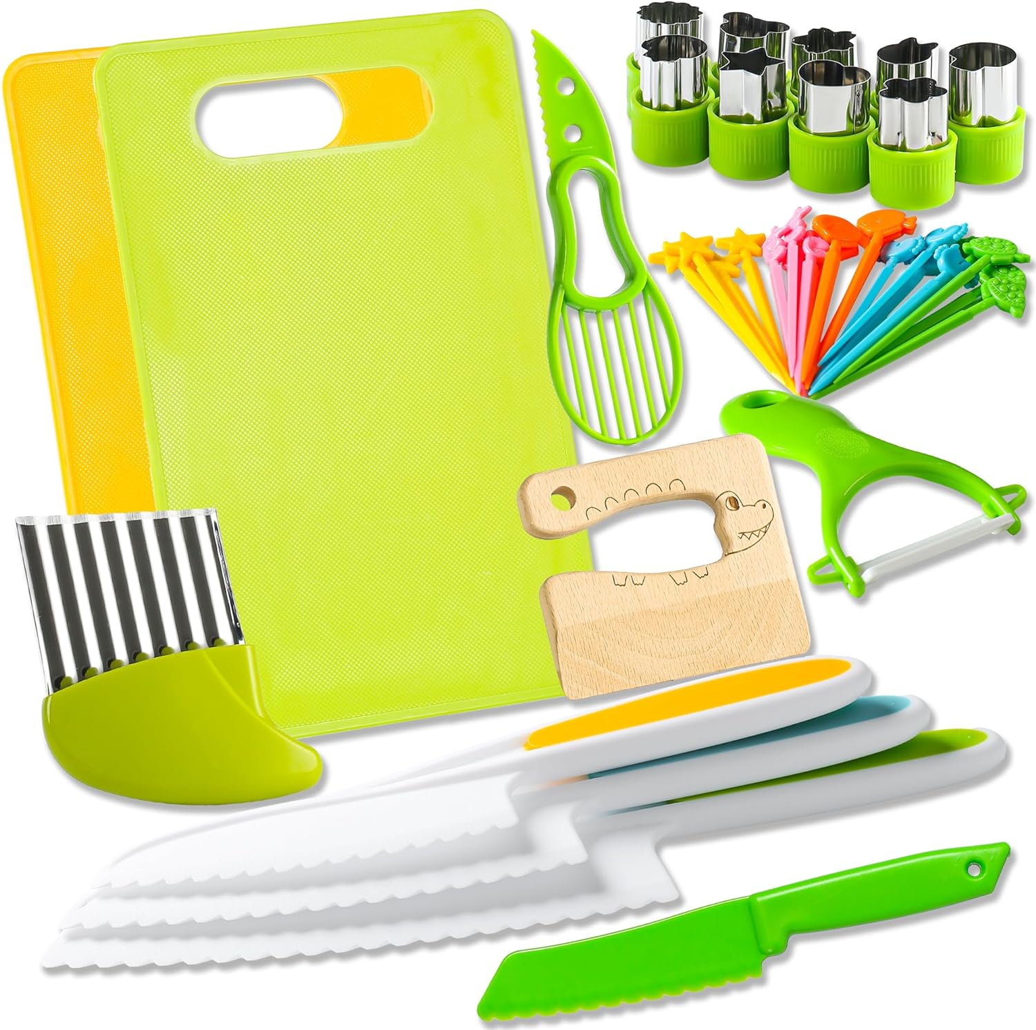 Kids Knife Set for Real Cooking: 40 Pcs Montessori Kitchen Tools for Toddlers, G...