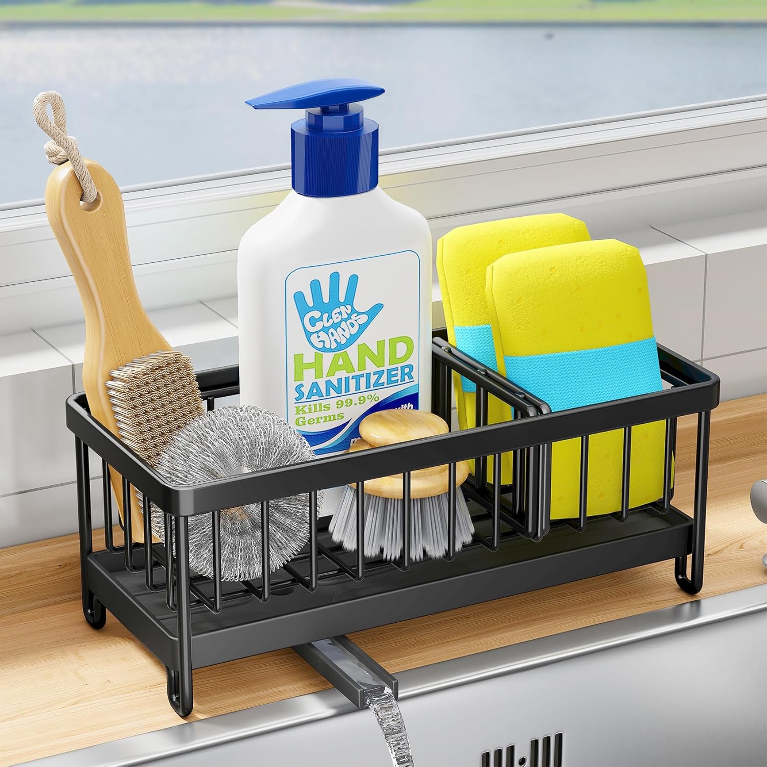 Kitchen Sink Caddy Metal Sponge Holder for Kitchen Organiser Sink Tidy with Remo...