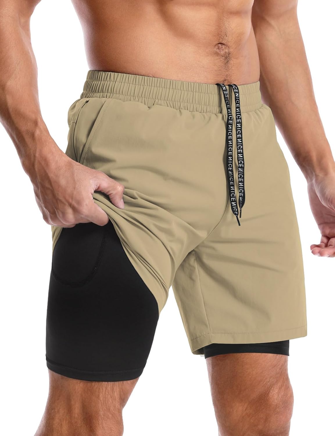 Aolesy Men’s 2 in 1 Running Shorts -7'' Quick Dry Workout Gym Shorts with Pocket...