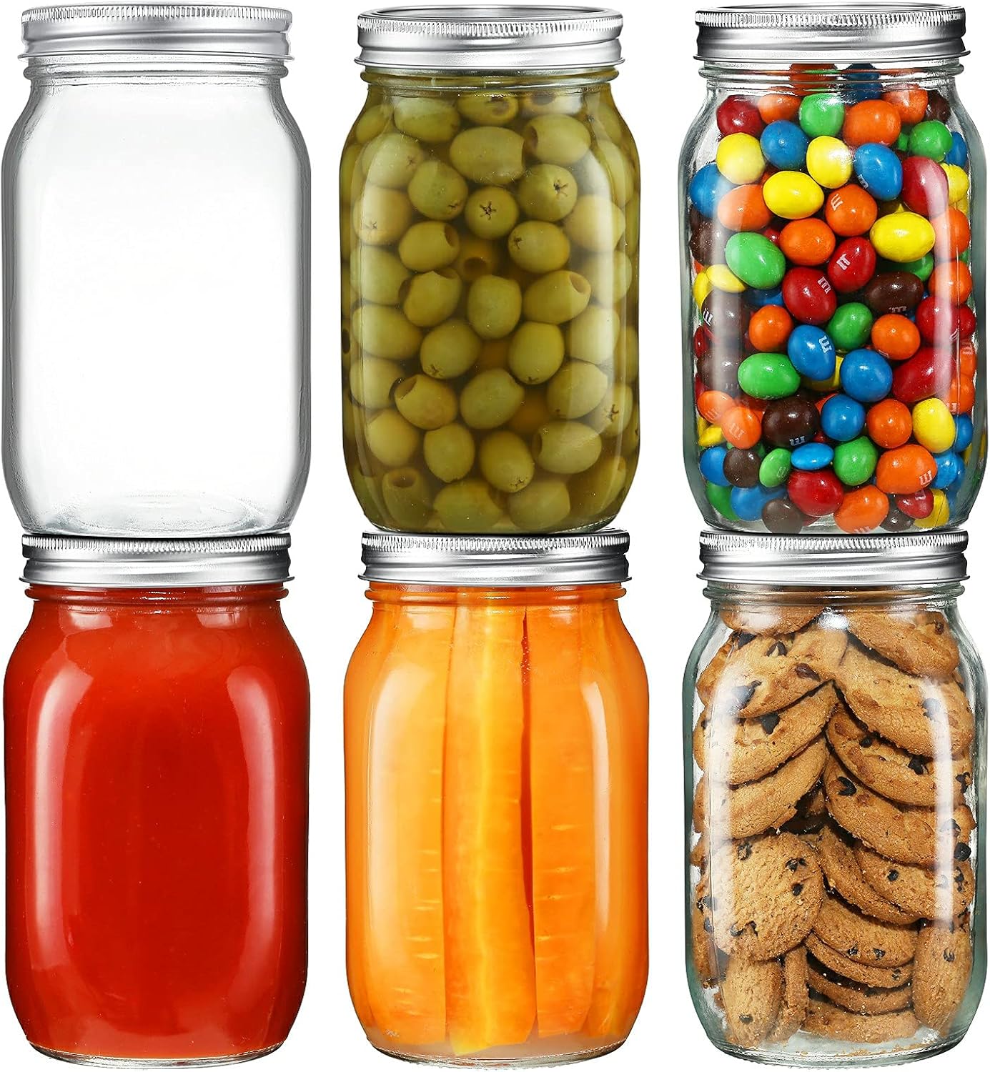 YEBODA 6 Pack Wide Mouth Mason Jars 32oz Glass Can...