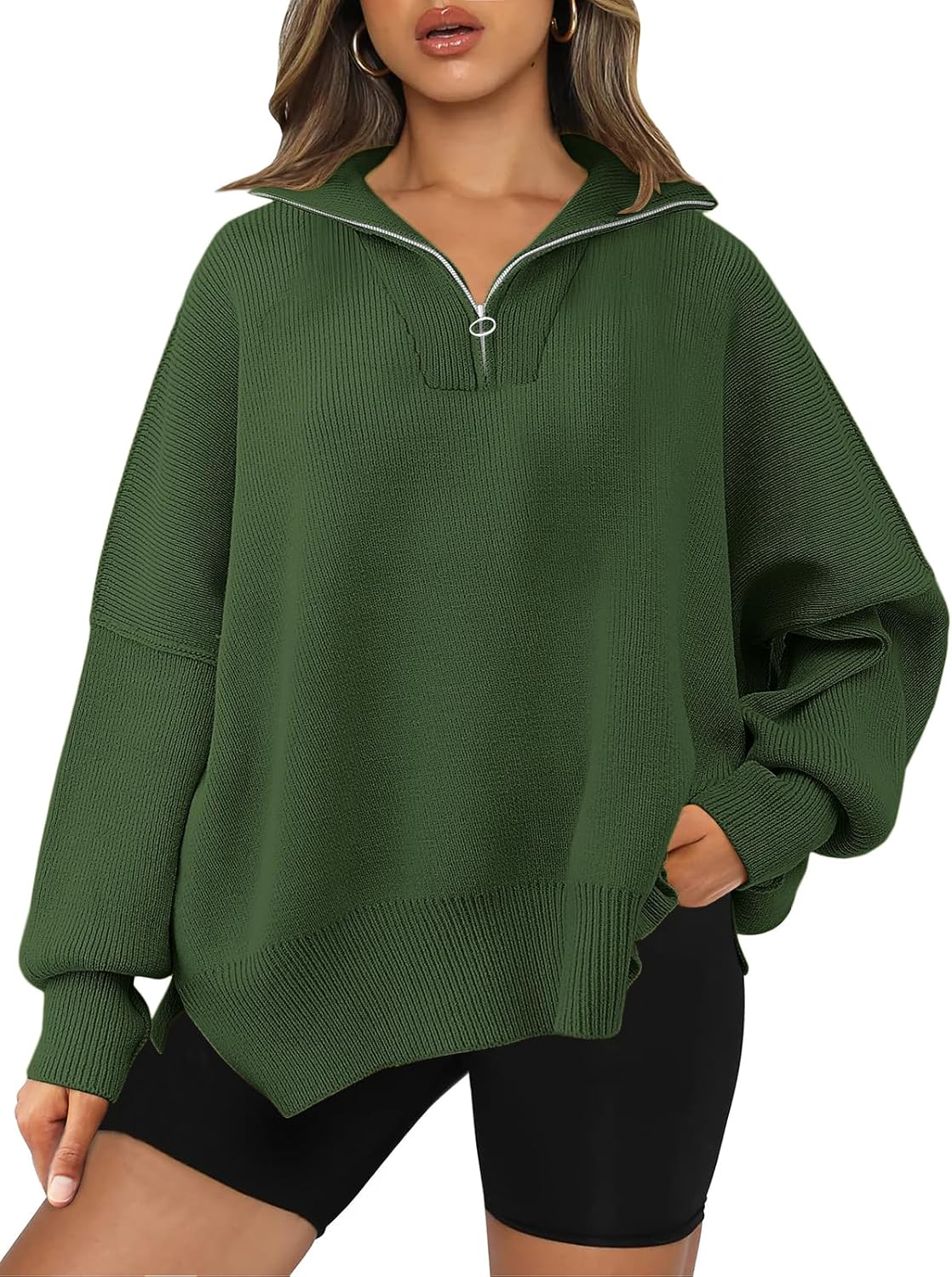 LILLUSORY Women's Oversized Sweaters, Special Fall Fashion Zipper Up Collared Sw...