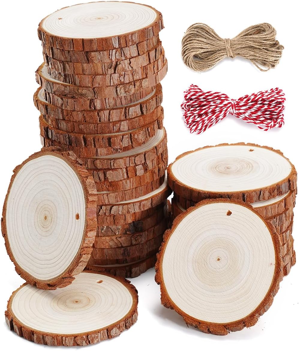 wohohoho 24 Pcs 6-7cm Natural Wood Slices, Thickened Unfinished Wooden Coasters...