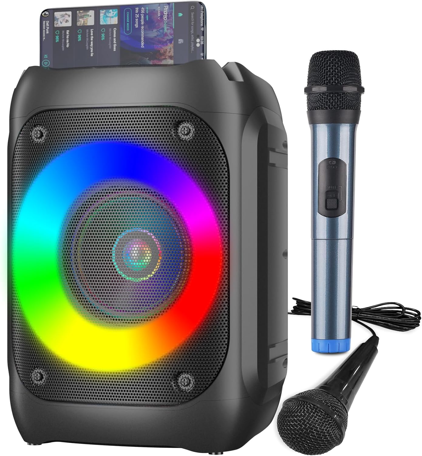 Karaoke Machine Portable Bluetooth Speaker with 1 Wireless Microphone and 1 Wire...