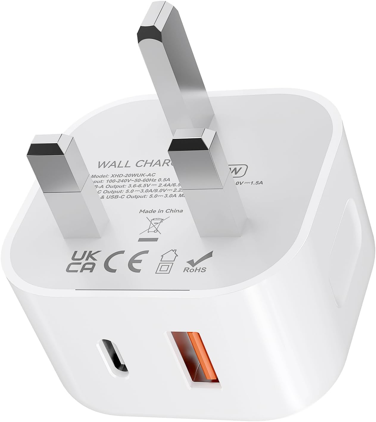 USB C Plug, 20W USB C and USB Wall Charger, Dual Port Fast Charging Type C Adapt...