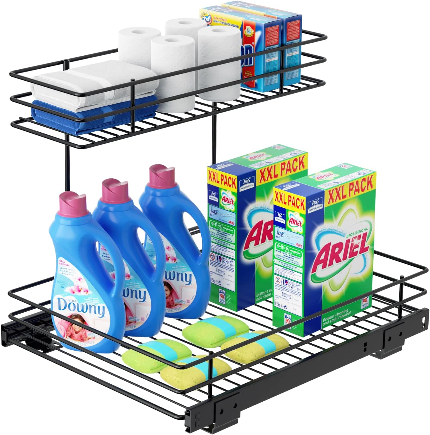 AHNR Pull Out Cabinet Organizer, 2 Tier Under Kitchen Sink Organizers and Storag...