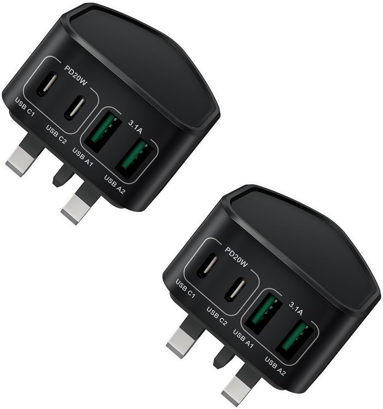 2-Pack USB C Plug, 40W 4-Port Fast Charger Plug for iPhone 15 14 13 12 11 Pro Ma...