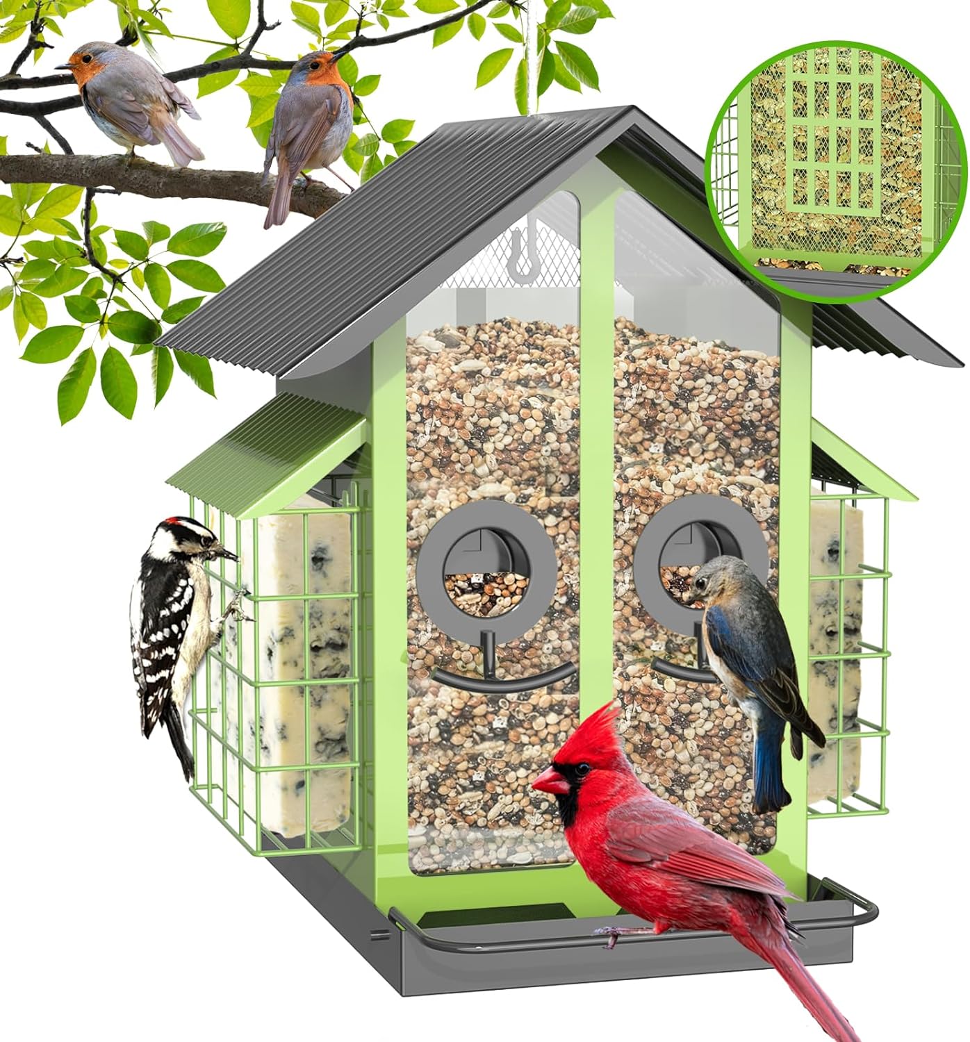 Bird Feeders for Outdoors, Metal Bird Feeder with Double Suet Cage Weatherproof...