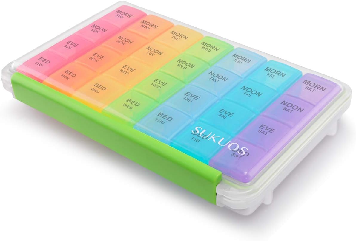 Sukuos Large Weekly Pill Organizer 7 Day (4 Times a Day), Moisture-Resistant Dai...