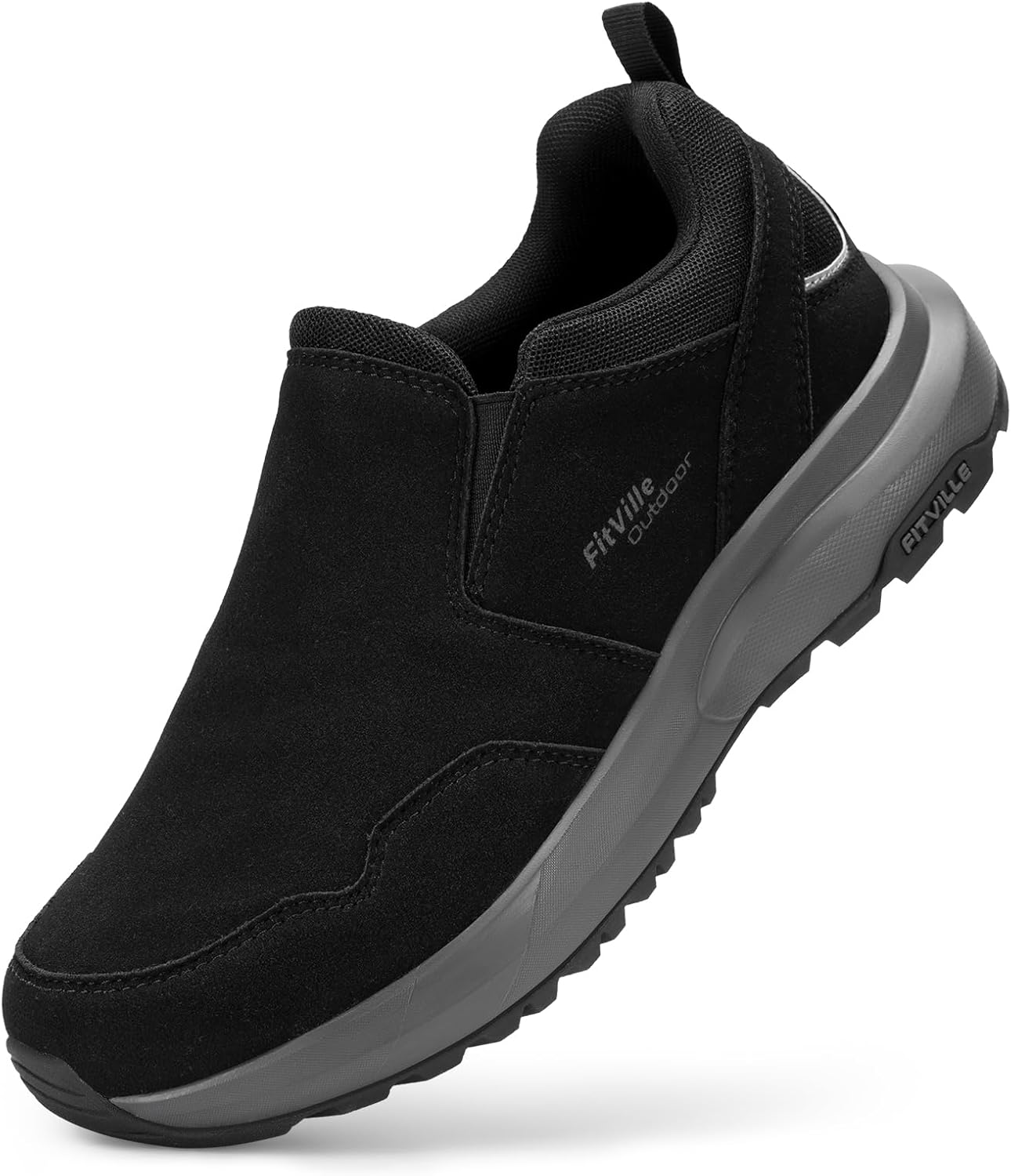 FitVille Men's Shoes, Special Extra Wide Walking Shoes, High-Quality Slip On Hik...