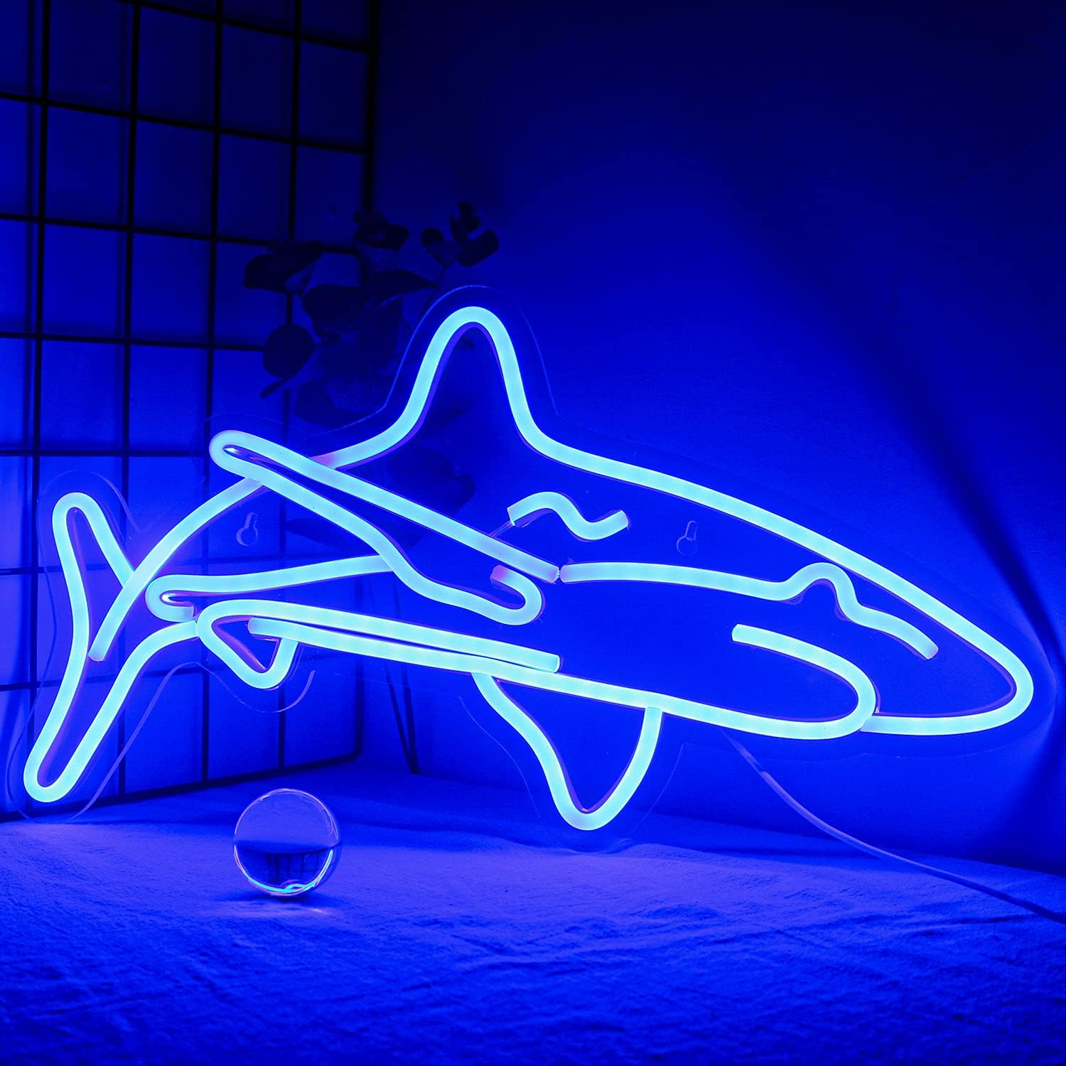Ineonlife Shark Led Neon Sign for Bedroom Blue Neon Signs Wall Decorative 17''x9...