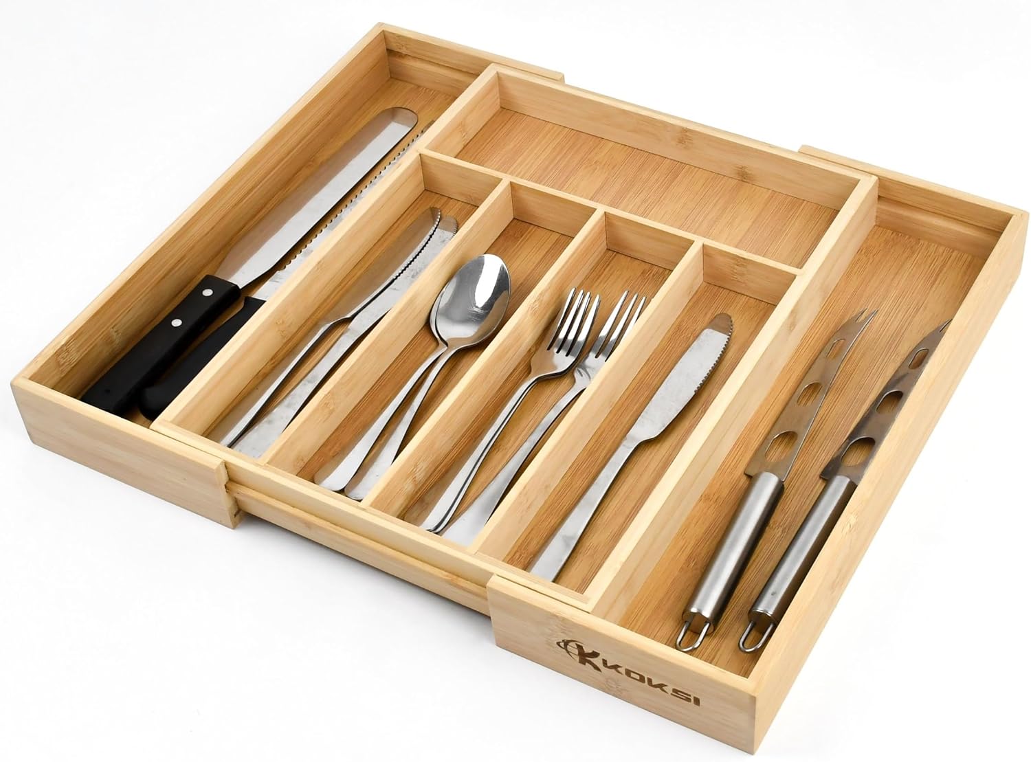 Koksi Cutlery Drawer Organiser - Expandable Bamboo Utensil Organiser for Silverw...