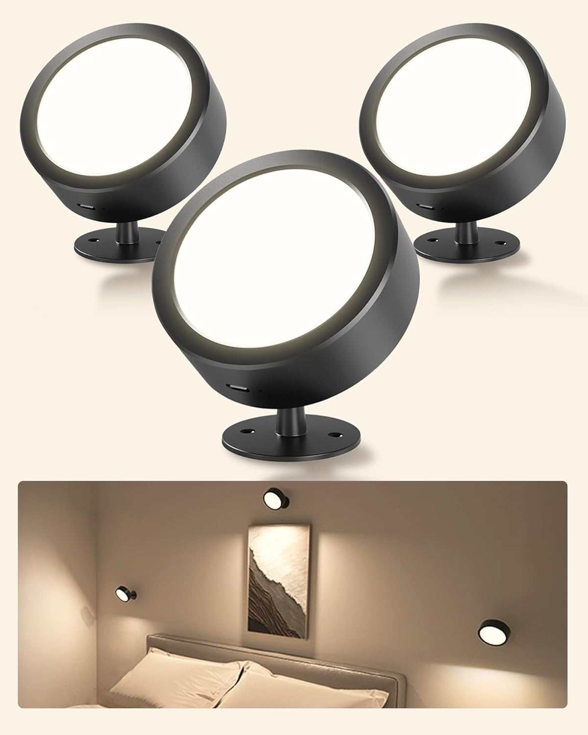 EZVALO LED Wall Mounted Lights, 5500mAh Rechargeable Wall Sconces Lamp, 3 Color...