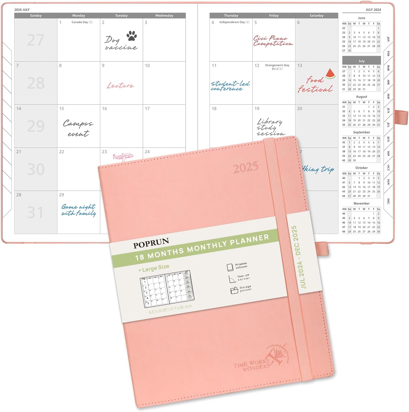 POPRUN Monthly Planner 2024-2025 (8.5" x 10.5"), 18-Month Calendar Book (Jul.202...