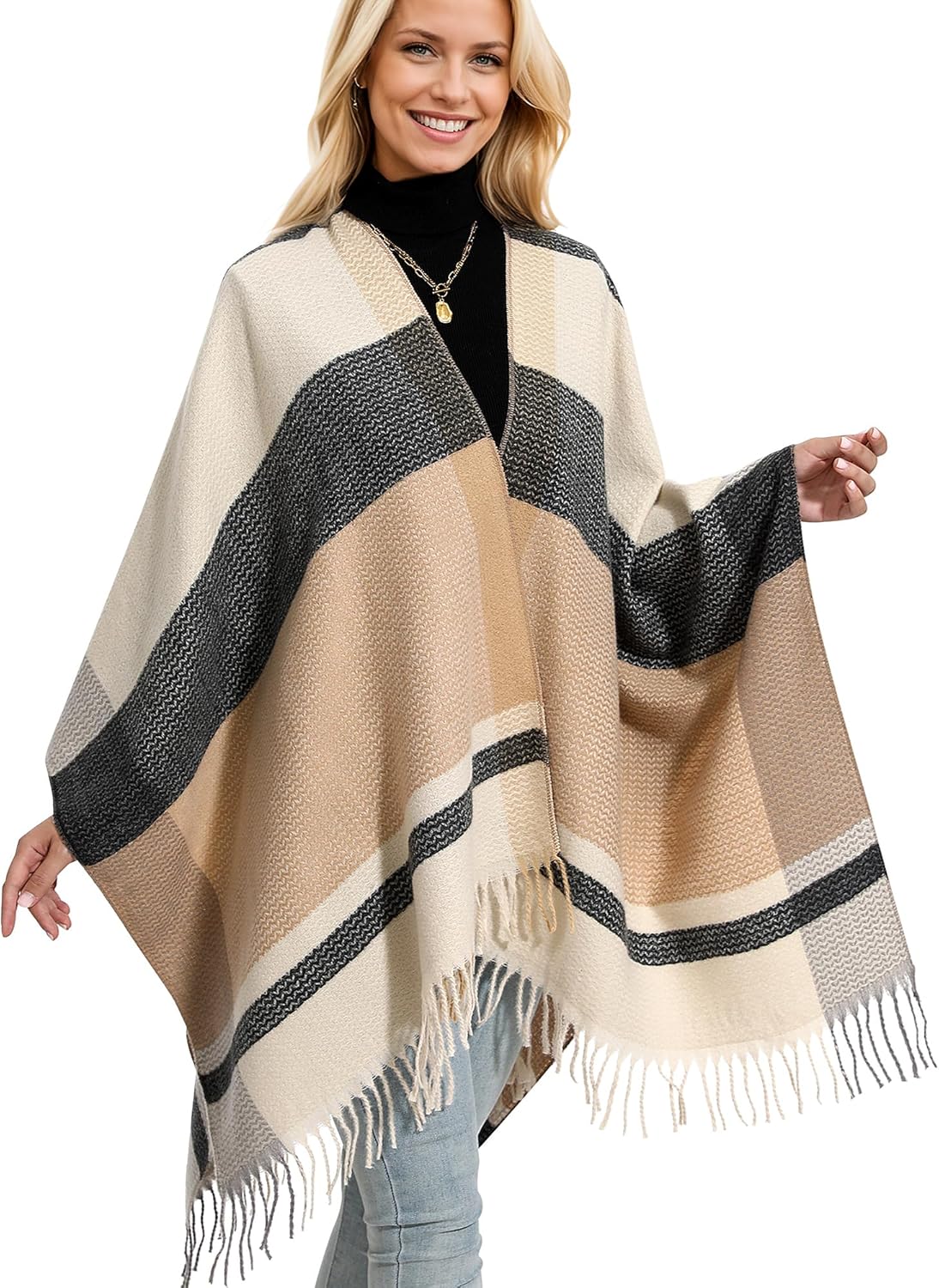 Shawl Wraps Gifts for Women,Warm Poncho Sweater,Tassels Open Front capes, Travel...