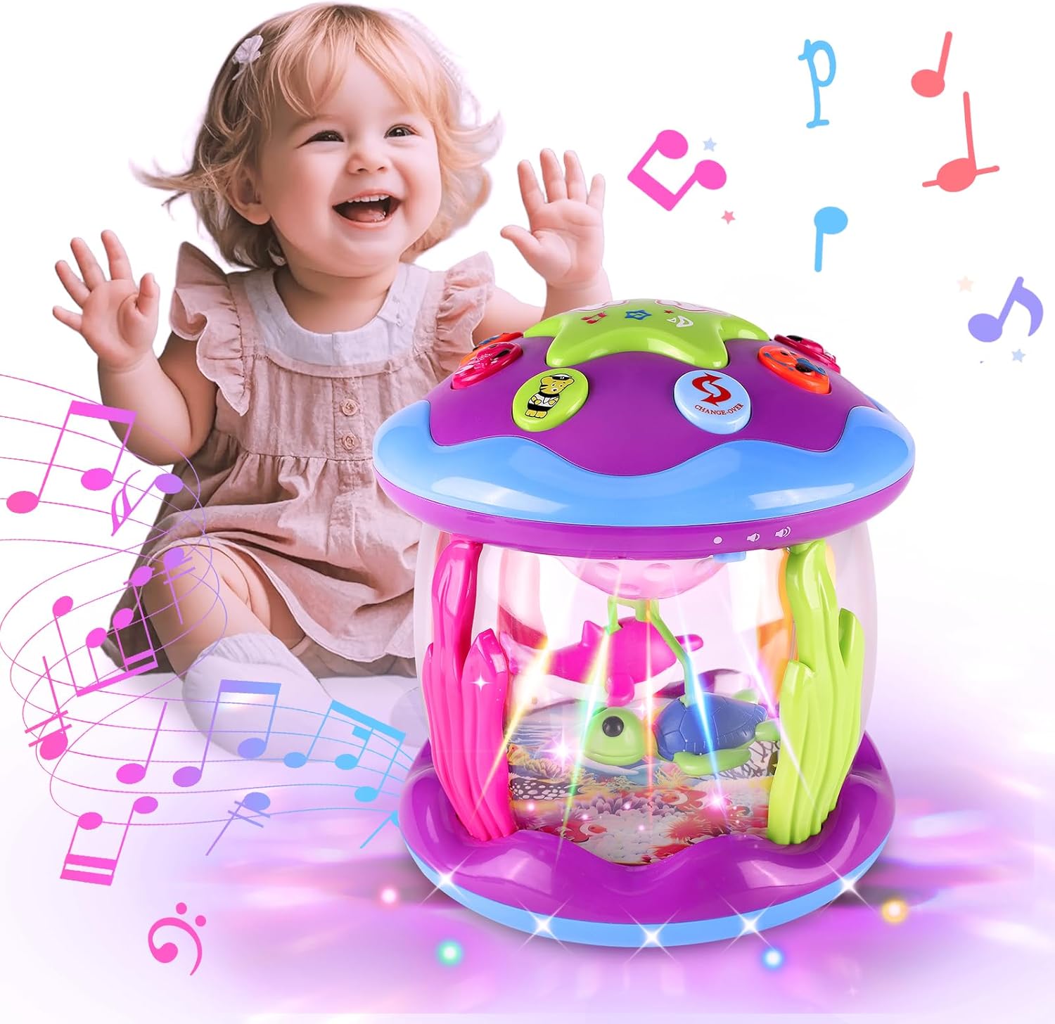 AIERRSON Baby Toys 6 to 12 Months, Ocean Rotating Projector Light Up Musical Toy...