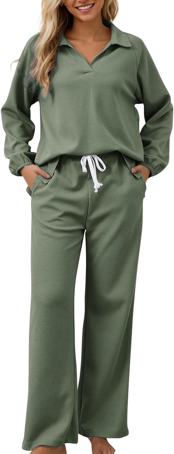 Zilcremo Women 2 Piece Outfits Fall Lounge Sets Oversized Long Sleeve Tops Wide...