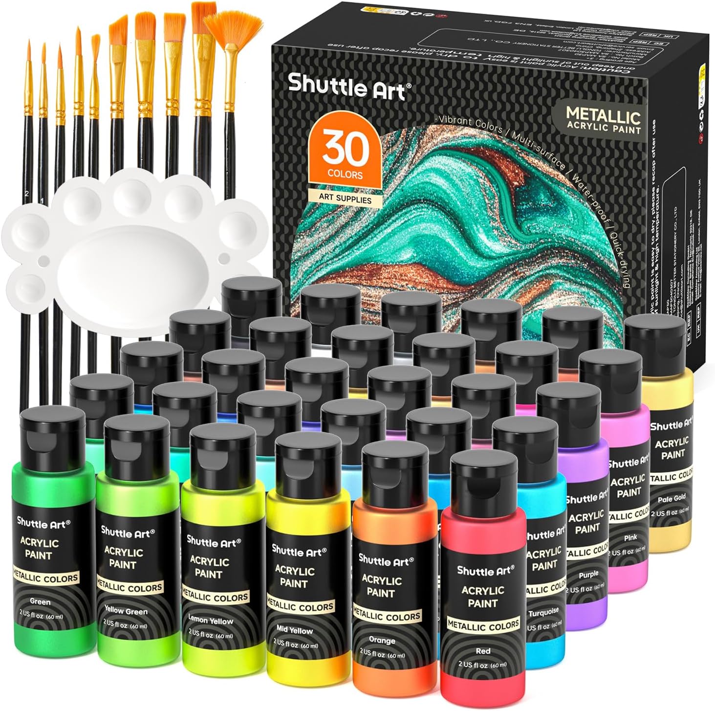Shuttle Art Metallic Acrylic Paints Set, 30 Colours Metallic Paint in Bottles (6...