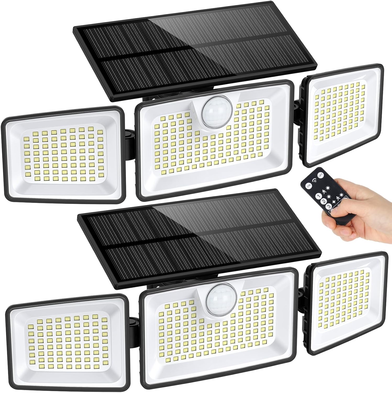 Solar Lights Outdoor, 2500LM 252LEDs Solar Motion Lights Outside, 3 Head 355° Wi...