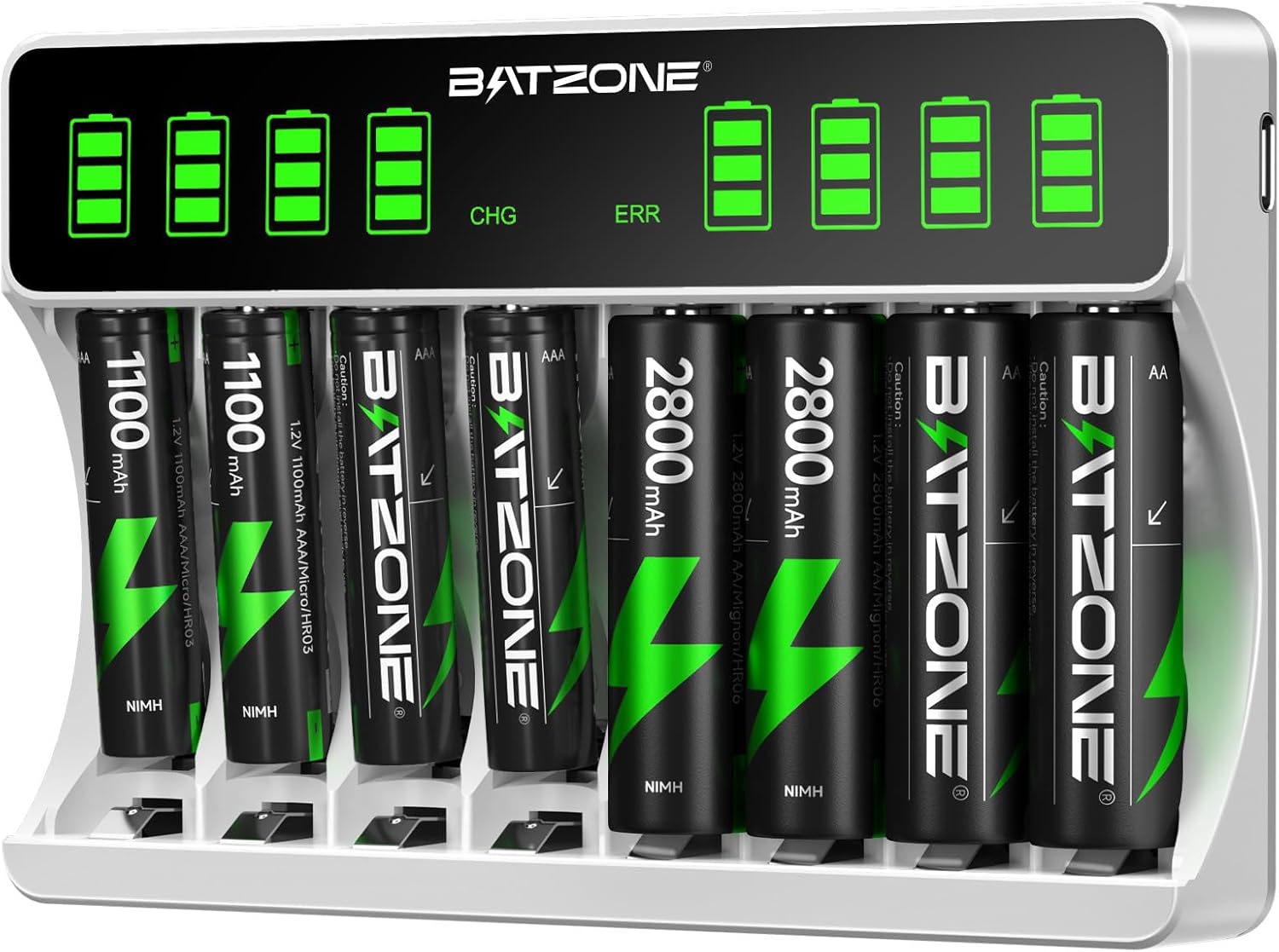 BATZONE 8 Bays Battery Charger with 4 x AA and 4 x AAA Batteries, Intelligent LC...