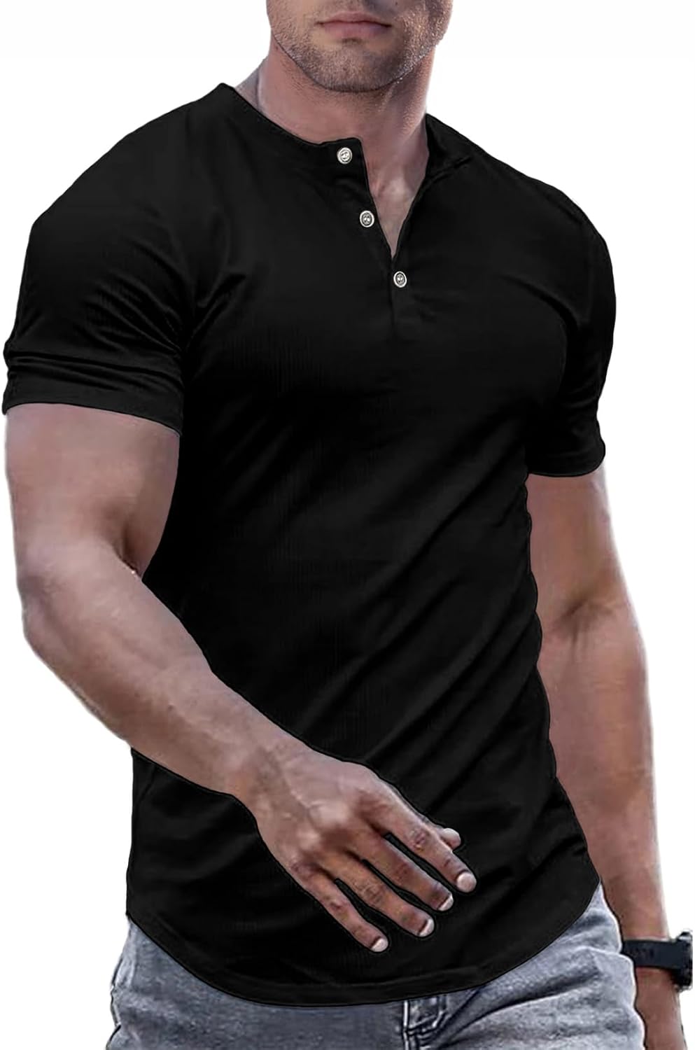 JMIERR Men's Muscle Slim Henley Shirts Crewneck Longline T-Shirt Gym Workout Ath...