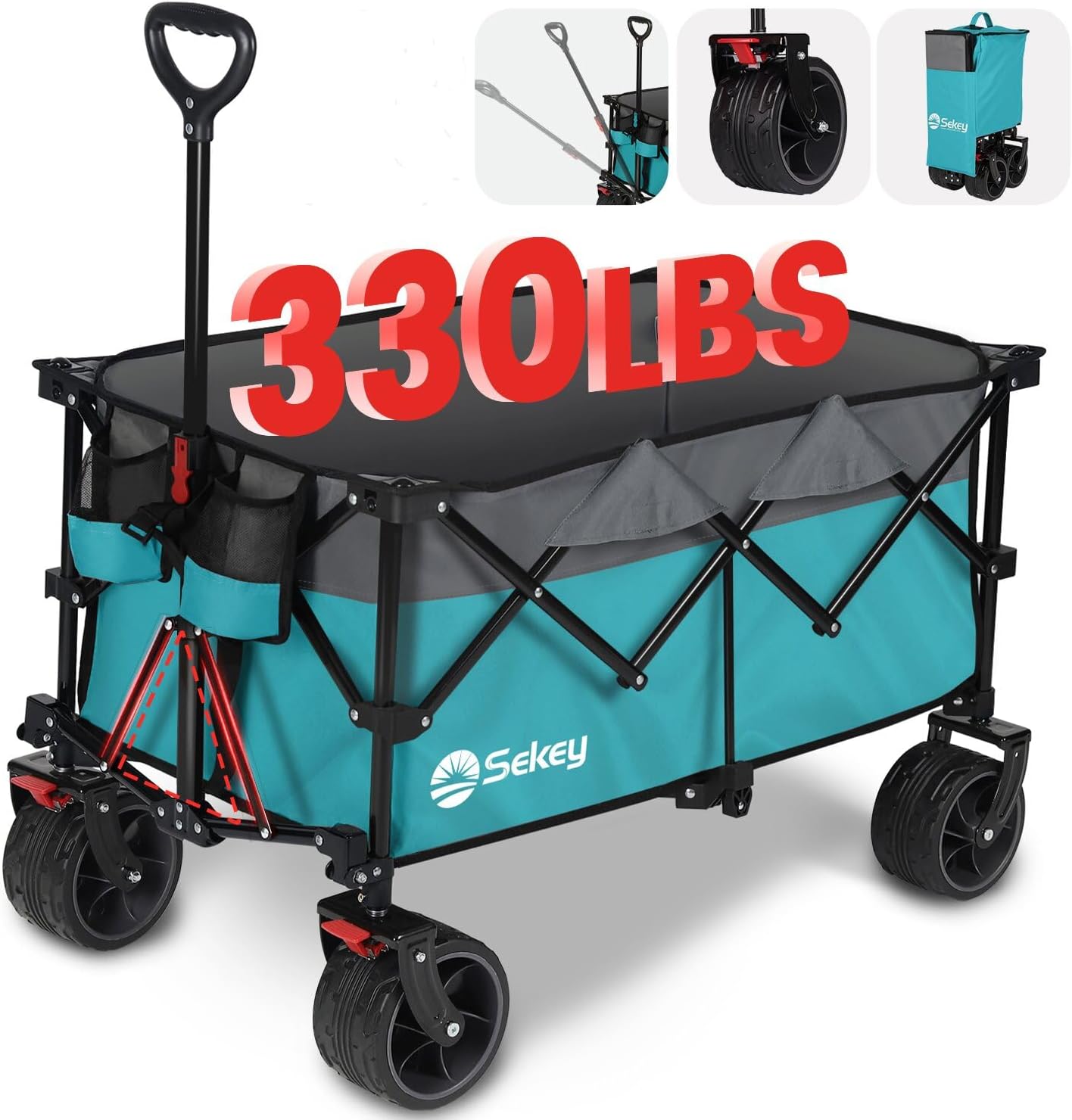 Sekey 220L Collapsible Foldable Wagon with 330lbs Weight Capacity, Heavy Duty Fo...