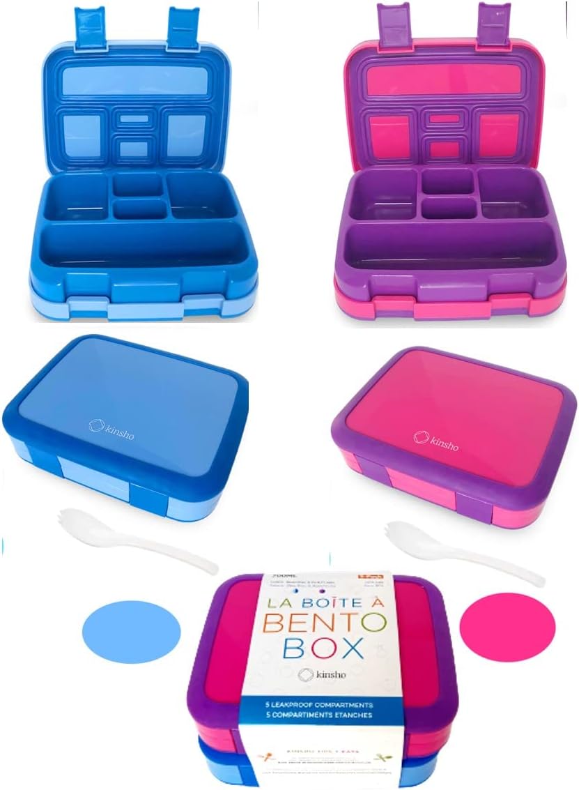 kinsho Bento Lunch Box for Kids Toddlers Boys Girls, 5 Portion Sections Secure L...