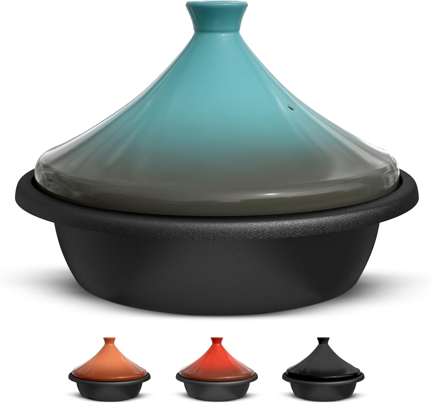 Kook Moroccan Tagine, Enameled Cast Iron Cooking Pot, Tajine with Ceramic Cone-S...
