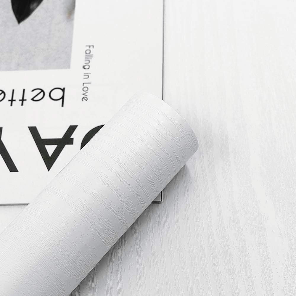 Abyssaly Sticky Back Plastic White Vinyl Wrap Wood Effect Self Adhesive Wallpape...