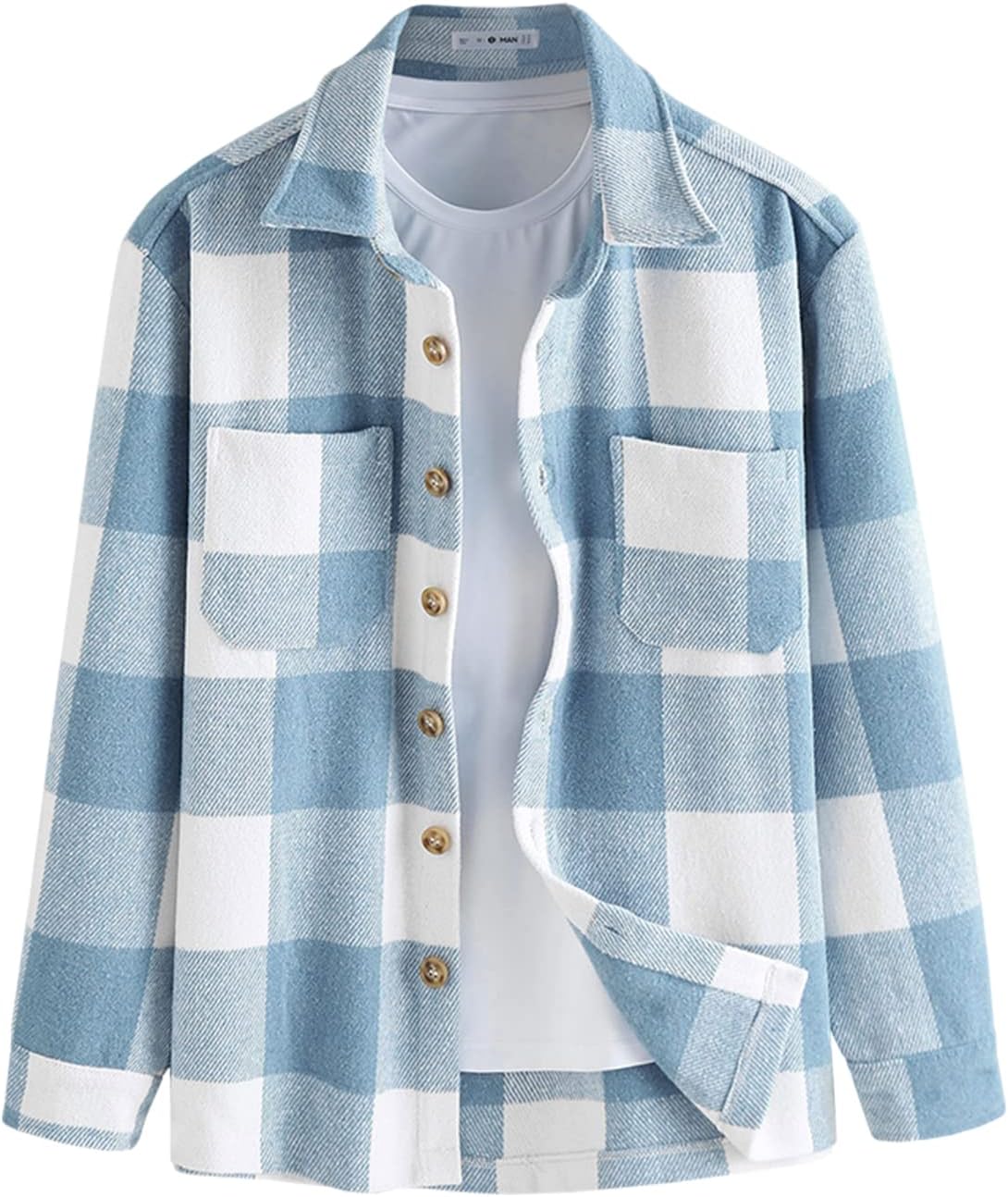 ZAFUL Men's Plaids Shirt Long Sleeve Button Down Lightweight Flannel Jacket Wool...