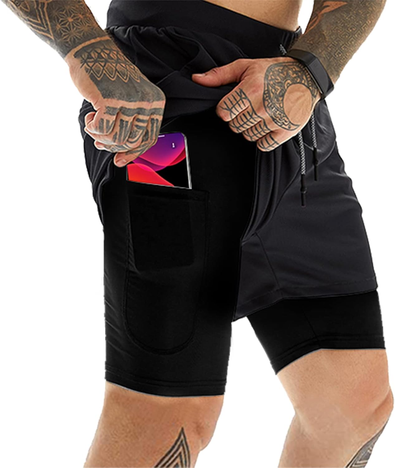 OEBLD Mens Athletic Shorts 2-in-1 Gym Workout Running 7'' Shorts with Towel Loop...