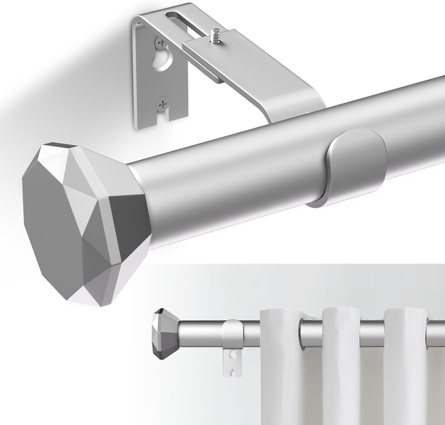 GEEBOBO Silver Curtain Rods for Windows 28 to 48 Inch, 1 Inch Heavy Duty Curtain...