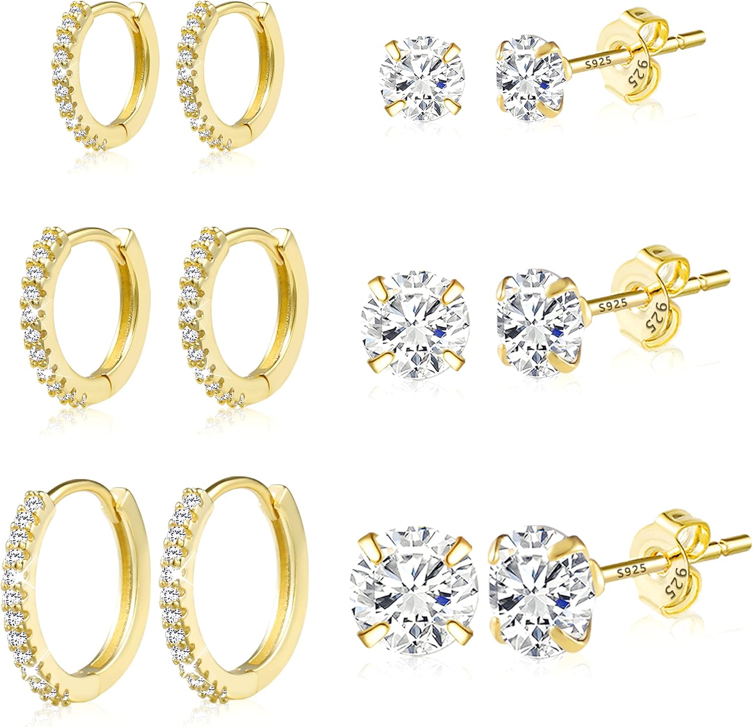 ALEXCRAFT 6 Pairs Gold Earrings for Women, 925 Sterling Silver Gold Huggie Hoop...