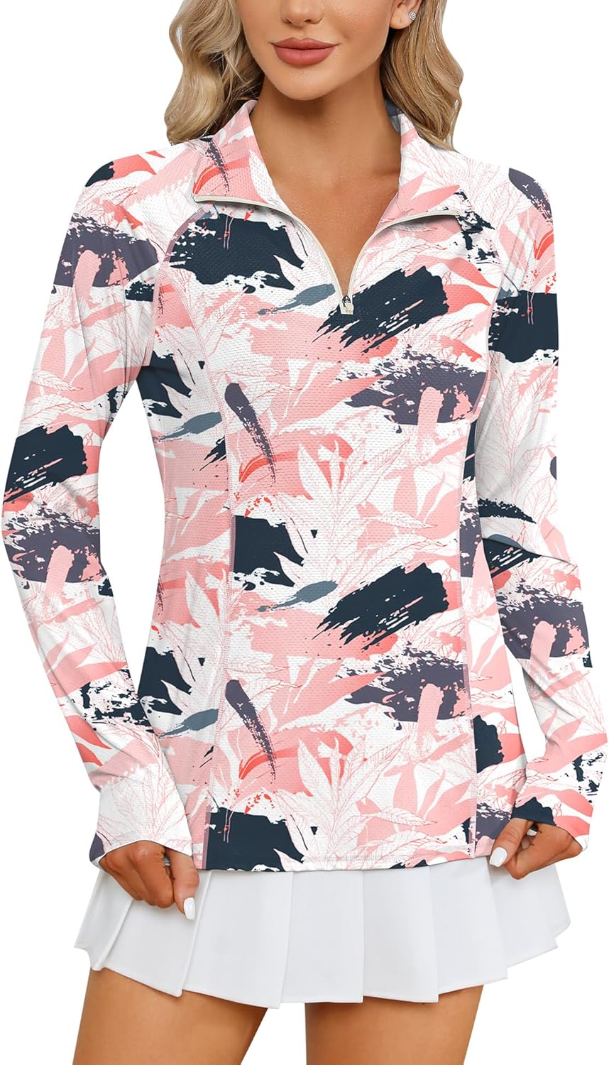LOMON Women Long Sleeve Shirts Sun Protection 1/4 Zip Summer Quick Dry Hiking Sh...