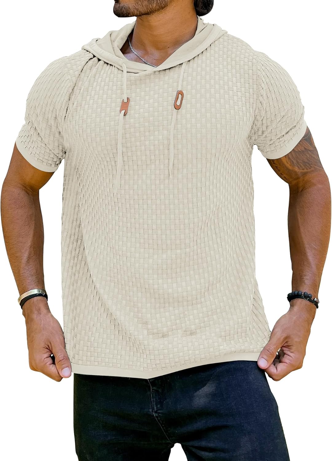Zaitun Men's Short Sleeve Hoodie Shirt Casual Waffle Knitted Pullover Sweater… 3...
