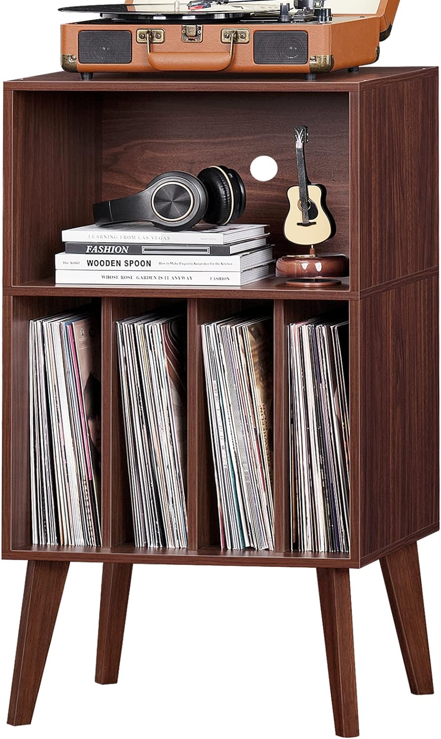 Lerliuo Record Player Stand, Walnut Turntable Stand Holds up to 160 Albums, Mid-...