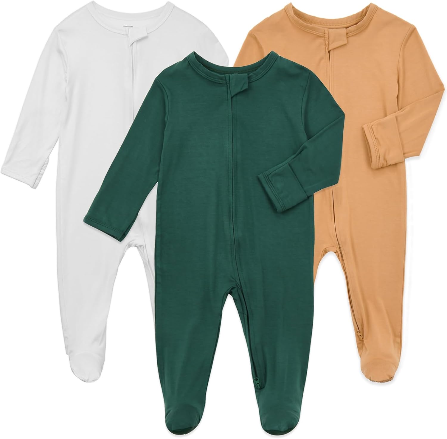 Aablexema Baby Zipper Pajamas Bamboo Rayon, 3pcs Unisex Infant Onesie with Mitte...