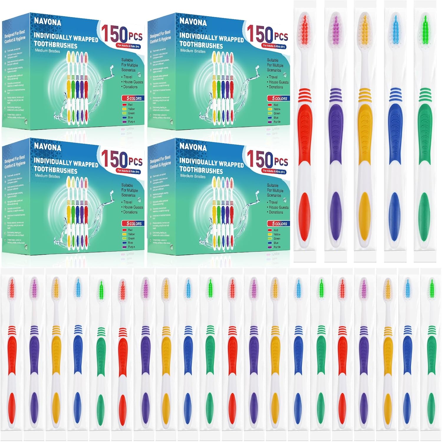 Navona 600 PCS Bulk Toothbrush Pack, Premium Individually Wrapped Disposable Too...