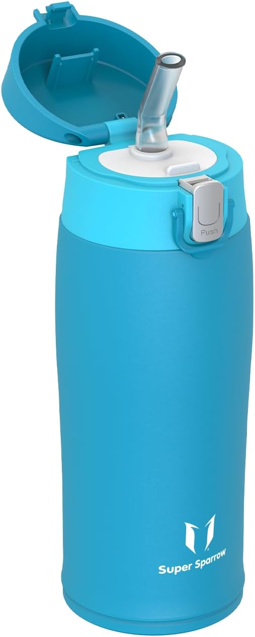 Super Sparrow Water Bottle with Straw - Stainless Steel Travel Mug - 350ml, 500m...