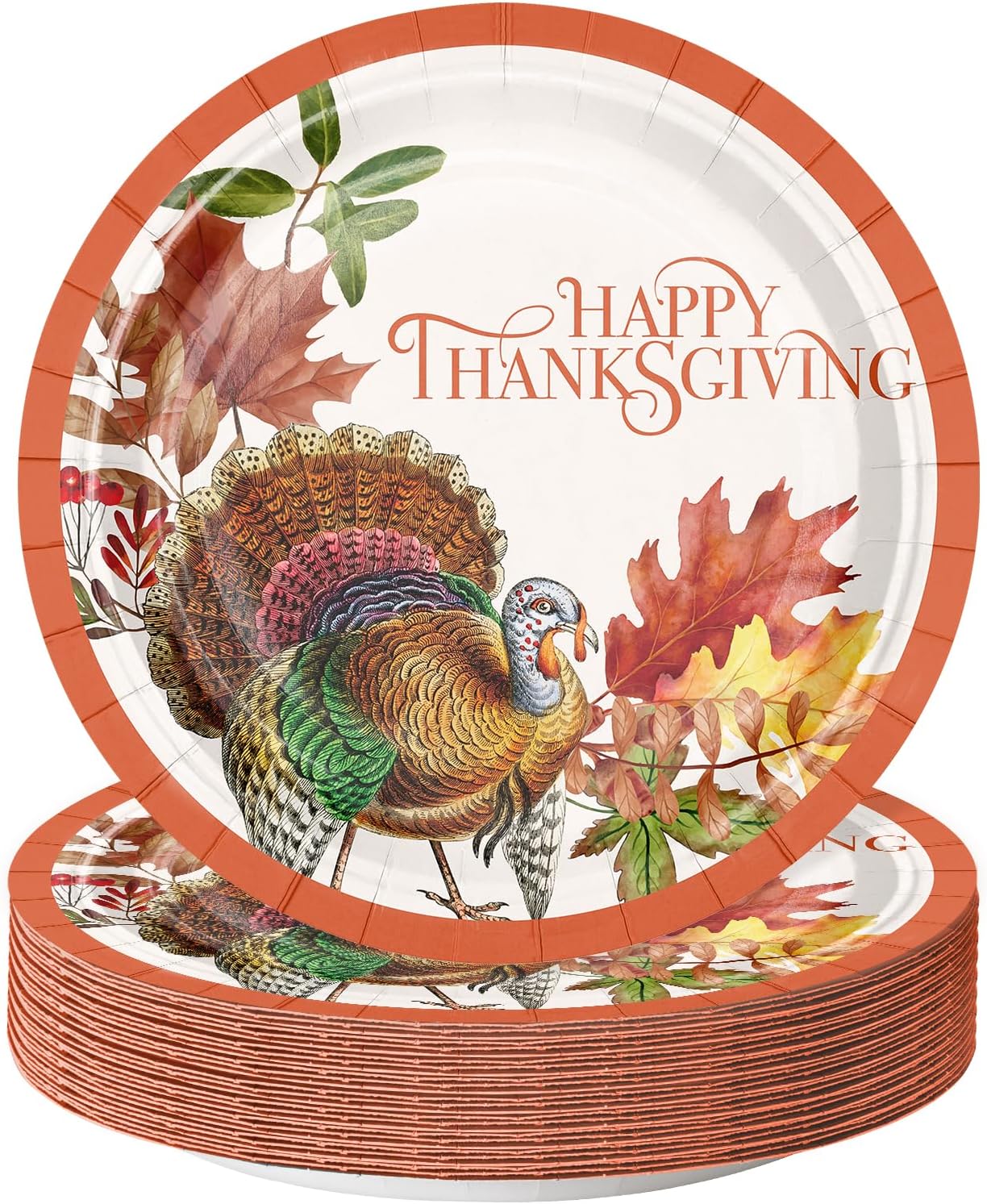 WRAPAHOLIC 25Pcs Thanksgiving Fall Paper Plates - 9 Inch Turkey Disposable Plate...