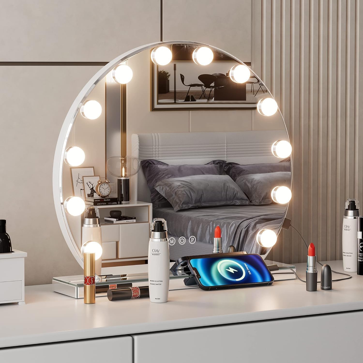 YOURLITE Hollywood Vanity Mirror with Lights, 12 Dimmable LED Bulbs USB Charging...