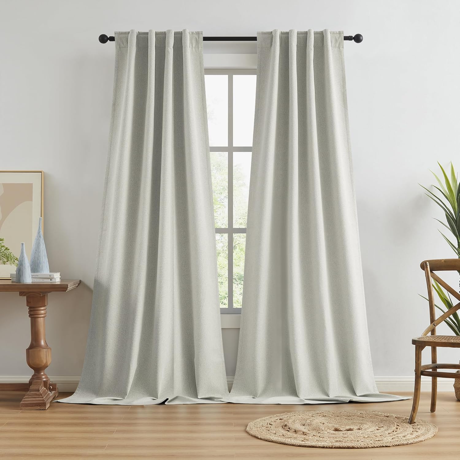 KEQIAOSUOCAI Greyish Beige Blackout Curtains 120 Inches Long 2 Panels Back Tab P...